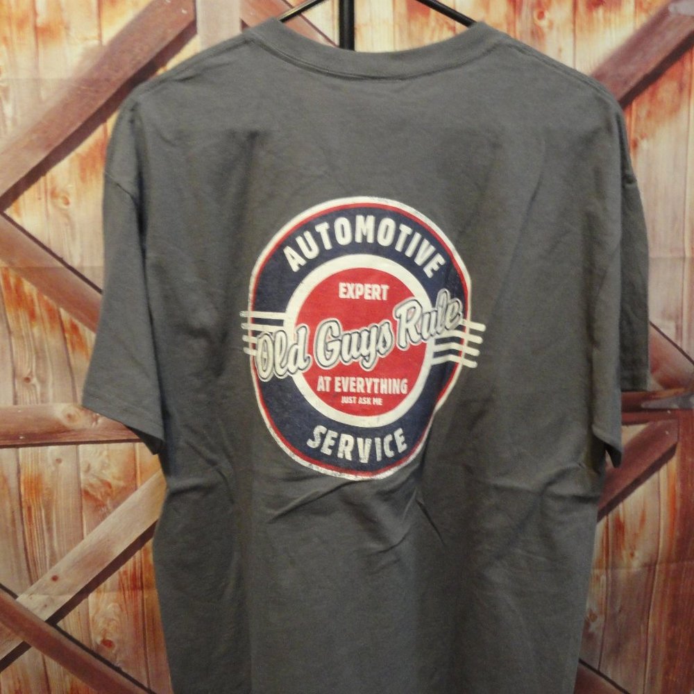Old Guys Rule Automotive Service Distressed back Fun Graphic T~EUC~Car C… - Picture 1 of 5